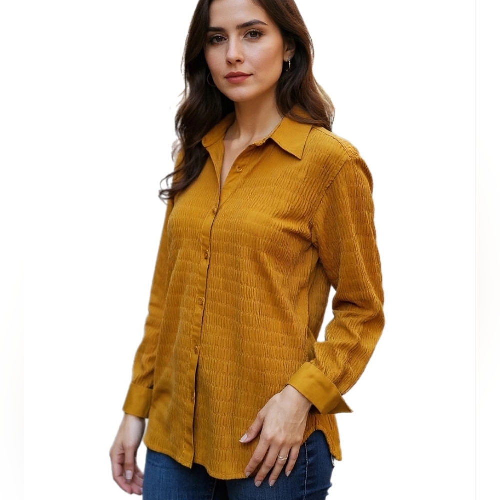 Uniti Casual Textured Button-Down Shirt in Mustard Yellow